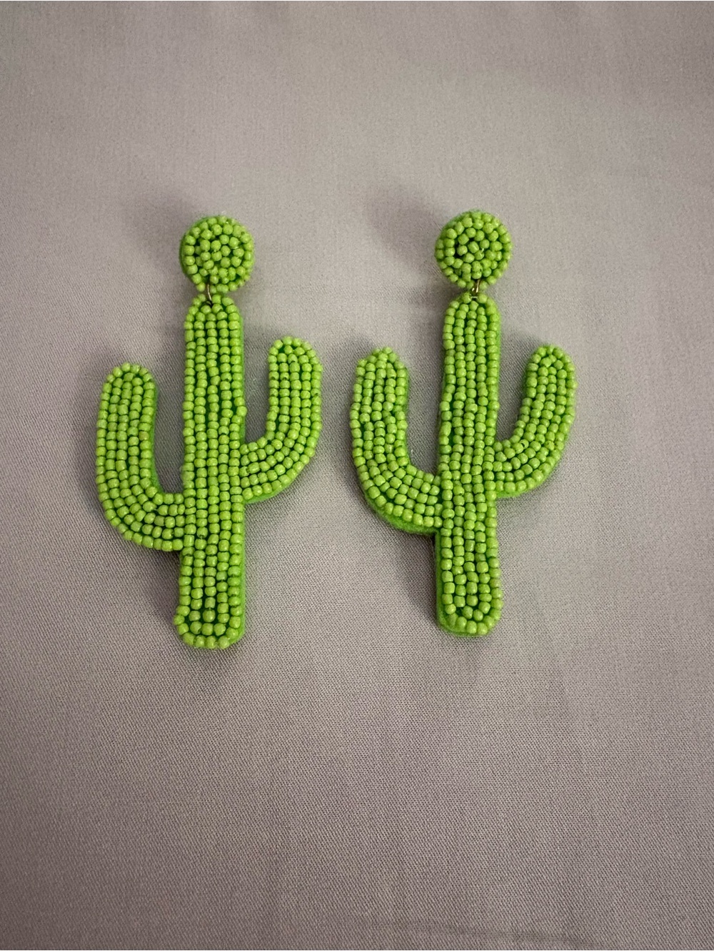 Green Beaded Cactus Statement Earrings